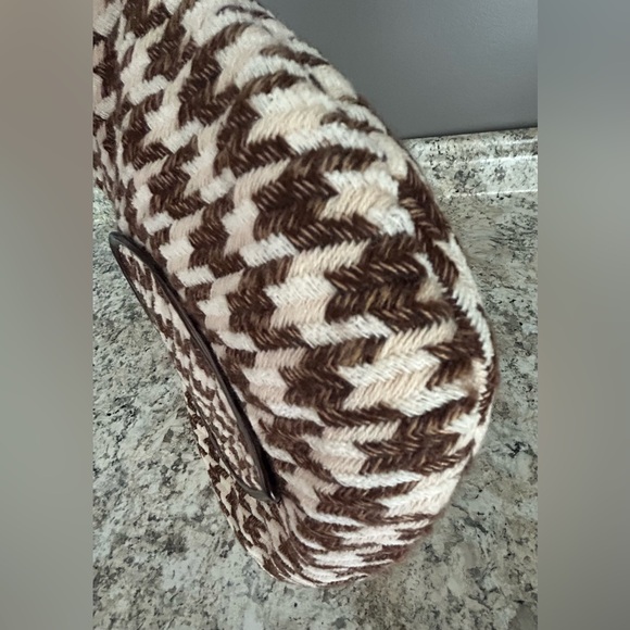 Vintage Houndstooth Fashion Express Brown Cream Satchel Bag Purse Heart Pocket - Picture 11 of 14